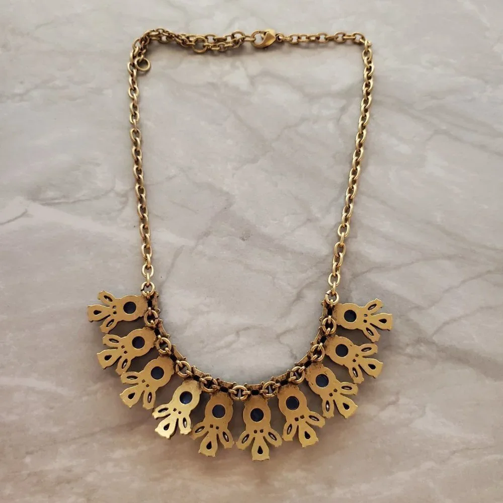 💙 J.Crew Blue Black Rhinestones Crystals Iridescent Cluster Statement Necklace - Picture 9 of 15